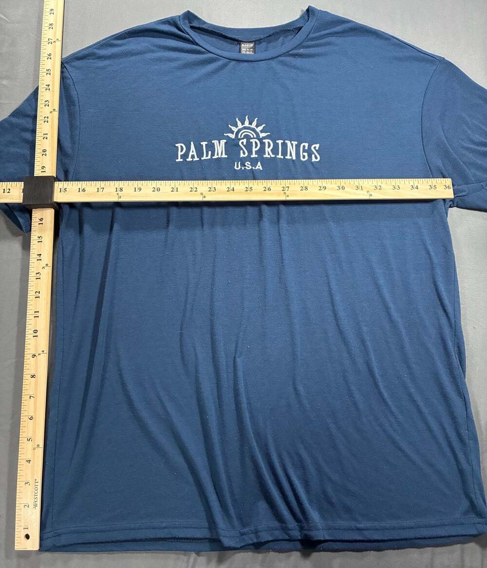 SHEIN Palm Springs U.S.A. Graphic Short Sleeve T-Shirt Blue
